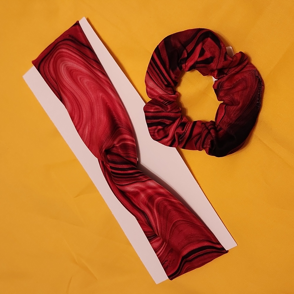 Handmade Brushed knit, Head Band and Scruncy set.